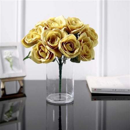 14 PCS Gold Velvet Roses Artificial Flower Bouquet