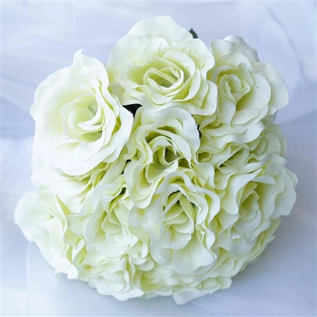 14 PCS Ivory Velvet Roses Artificial Flower Bouquet