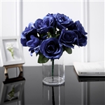 14 PCS Navy Blue Velvet Roses Artificial Flower Bouquet