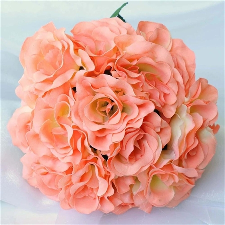 14 PCS Peach Velvet Roses Artificial Flower Bouquet