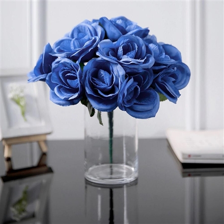14 PCS Royal Blue Velvet Roses Artificial Flower Bouquet