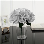 14 PCS Silver Velvet Roses Artificial Flower Bouquet