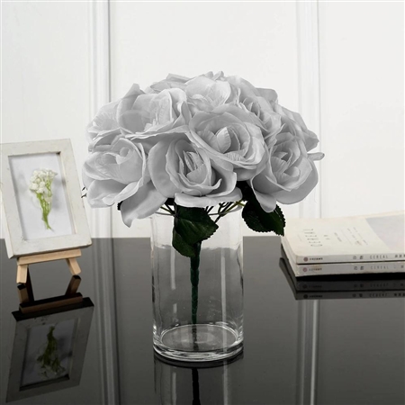 14 PCS Silver Velvet Roses Artificial Flower Bouquet