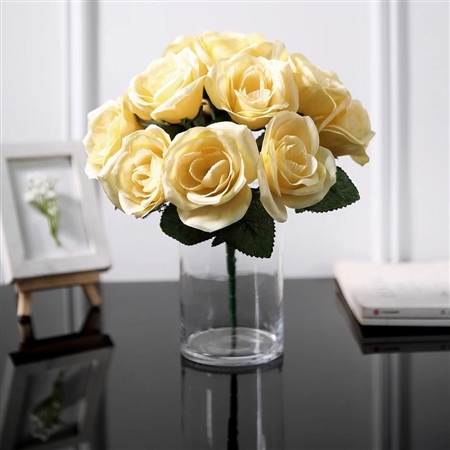 14 PCS Yellow Velvet Roses Artificial Flower Bouquet