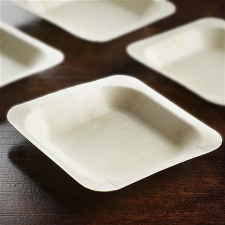 25 Pack - Eco-friendly Birchwood 4.5" x 4.5" Square Plates | RazaTrade