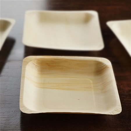 25 Pack - Eco-friendly Birchwood 5.6" x 5.6" Square Plates | RazaTrade
