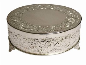 22" Silver Round Embossed Metal Cake Stand