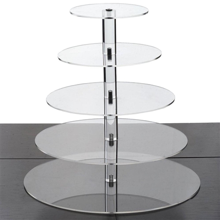 5 Tier Heavy Duty Acrylic Crystal Glass Cupcake Dessert Decorating Stand - Round
