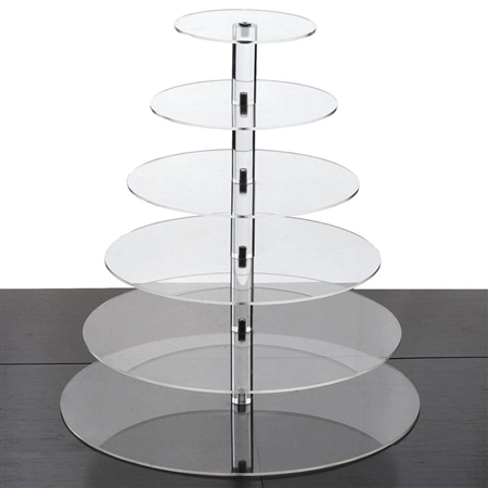 6 Tier Heavy Duty Acrylic Crystal Glass Cupcake Dessert Decorating Stand - Round