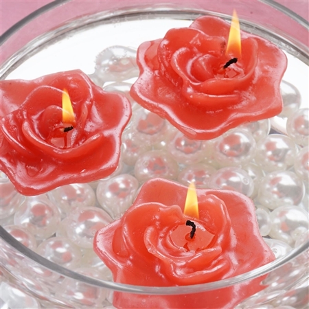 Floating Rose Candle 4 Pack - Red