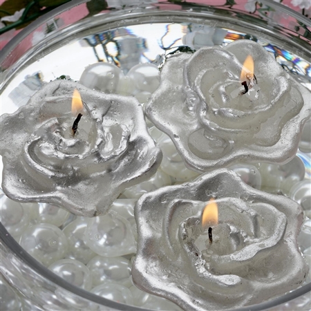 Floating Rose Candle 4 Pack - Silver