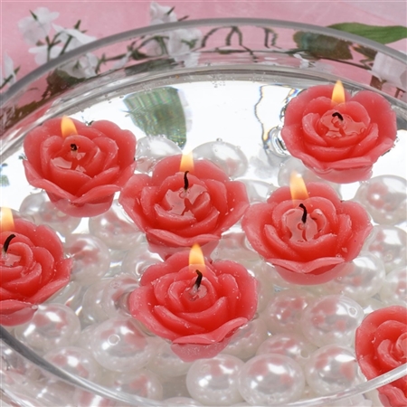 Mini Floating Rose Candle 12 Pack - Red