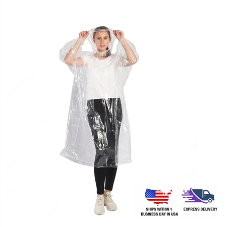 Unisex Plastic Disposable Protective Coat with Hood & Drawstrings For Men & Women