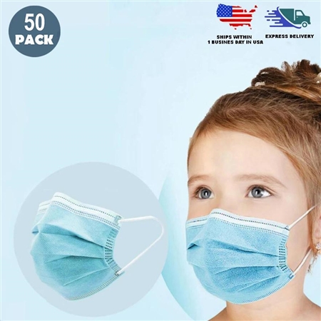 3 Ply Blue Non Woven Children’s Face Masks Disposable with Ear Loop - Pack of 50