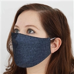 2 Ply Organic Cotton Washable Face Mask, Fabric Face Mask with Soft Ear Loops - Pack of 5 - Blue Denim