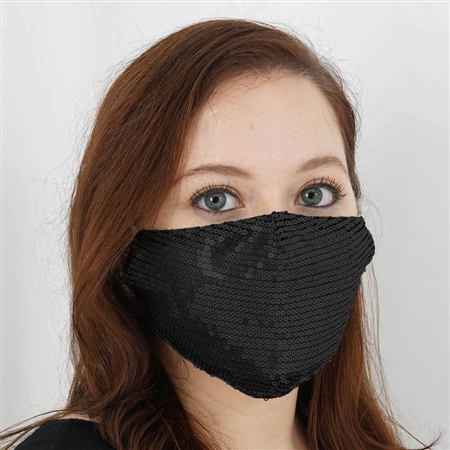 Sequined Cotton Fashion Face Mask, Washable Reusable Face Mask with Ear Loops - Pack of 5 - Black
