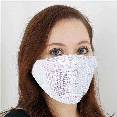 Sequined Cotton Fashion Face Mask, Washable Reusable Face Mask with Ear Loops - Pack of 5 - White