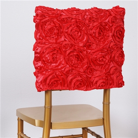 16 x 14" Coral Grandiose Rosette Chivari Square Top Chair Caps for Wedding Party Decorations