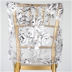 Organza Chair Caps White Rose Design - Discount Wedding Chair Caps | RazaTrade