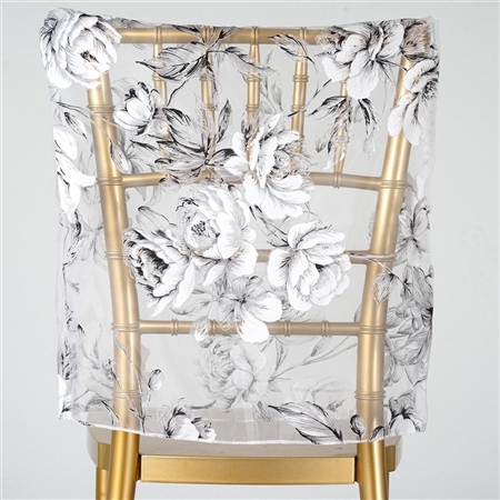 Organza Chair Caps White Rose Design - Discount Wedding Chair Caps | RazaTrade