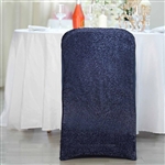 Spandex Stretch Folding Chair Cover With Metallic Glittering Back - Navy Blue