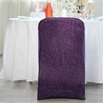 Spandex Stretch Folding Chair Cover With Metallic Glittering Back - Purple