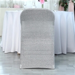 Spandex Stretch Folding Chair Cover With Metallic Glittering Back - Silver