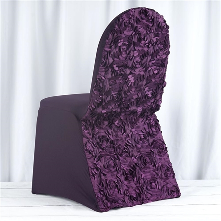 Satin Rosette Eggplant Stretch Banquet Spandex Chair