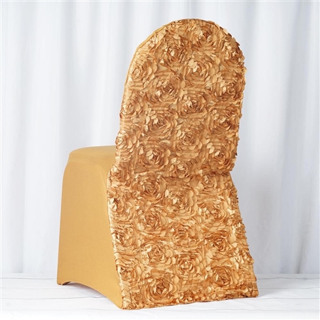 Satin Rosette Gold Stretch Banquet Spandex Chair
