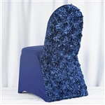 Satin Rosette Navy Blue Stretch Banquet Spandex Chair