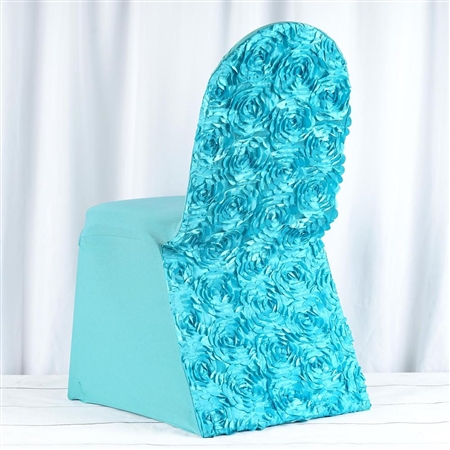 Satin Rosette Turquoise Stretch Banquet Spandex Chair