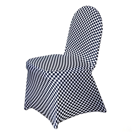 Checkered Spandex Chair Cover - White / Black