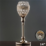 14" Tall Crystal Beaded Candle Holder Goblet Votive Tealight - Gold