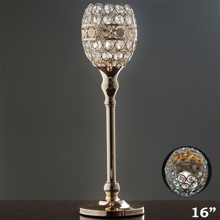 16" Tall Crystal Beaded Candle Holder Goblet Votive Tealight - Gold | RTLINENS