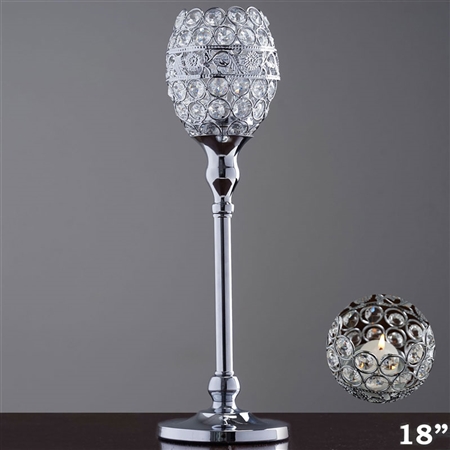 18" Tall Crystal Beaded Candle Holder Goblet Votive Tealight
