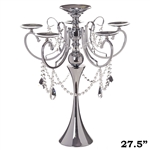 27.5" Silver Metal Votive Candle Holder Wedding Centerpiece - With Acrylic Chains and Big TearDrops