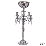 33" Silver Arm Shiny Metal Candelabra Chandelier Votive Candle Holder