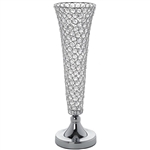 23" Tall Silver Beaded Crystals Trumpet Vase Wedding Centerpiece