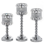 Crystal Beaded Silver Votive Candle Holder Wedding Chandelier Centerpiece - Set of 3