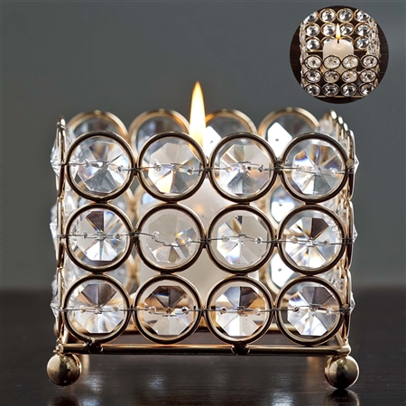 3.25" x 2.5" Illuminating Square Votive Tealight Crystal Candle Holder - Gold