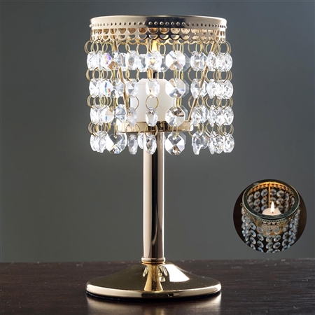 8" Elegant Metal Votive Tealight Crystal Candle Holder - Gold