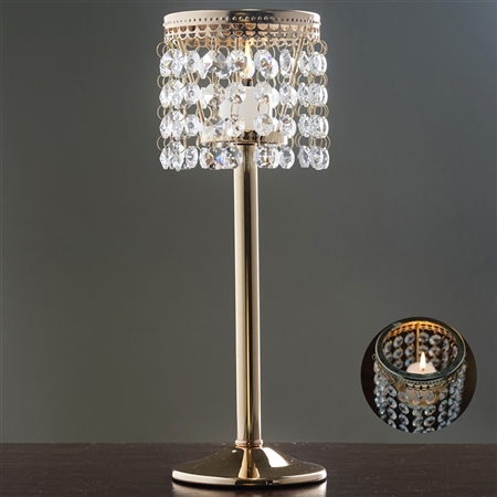 11.5" Stunning Metal Votive Tealight Crystal Candle Holder - Gold