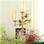 23" Tall 3 Arm Gold Metal Candle Stand Candelabra With Clear Crystal Pendants
