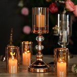 15" Tall Gold Metal Pillar Candle Holder With Hurricane Glass Tube