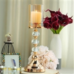 17" Tall Gold Metal Pillar Candle Holder With Hurricane Glass Tube