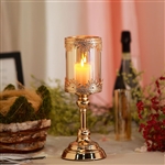 13" Tall Lace Design Gold Amber Hurricane Glass Candle Holder With Glass Tube