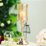 15" Tall Lace Design Gold Amber Hurricane Glass Candle Holder With Glass Tube