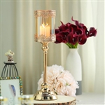 17" Tall Lace Design Gold Amber Hurricane Glass Candle Holder With Glass Tube