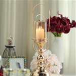 15" Gold Metal Coiled Design Glass Hurricane Candle Holder