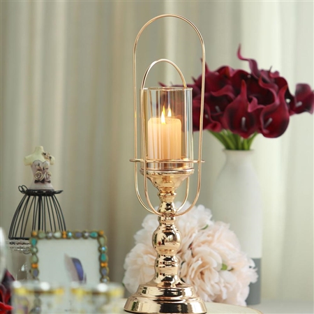 15" Gold Metal Coiled Design Glass Hurricane Candle Holder